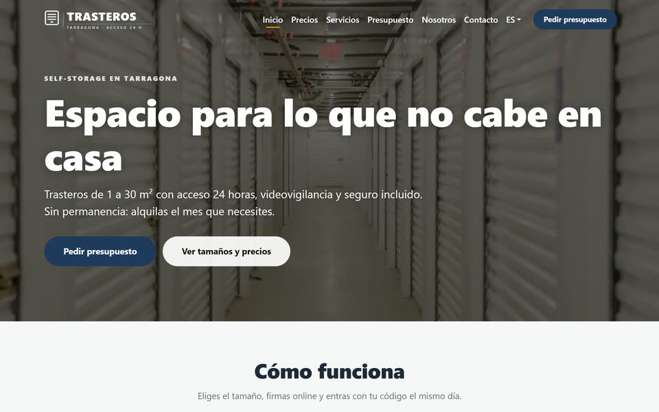 El web del centre de la demo, fet amb el constructor web: mides, preus i petició de pressupost.